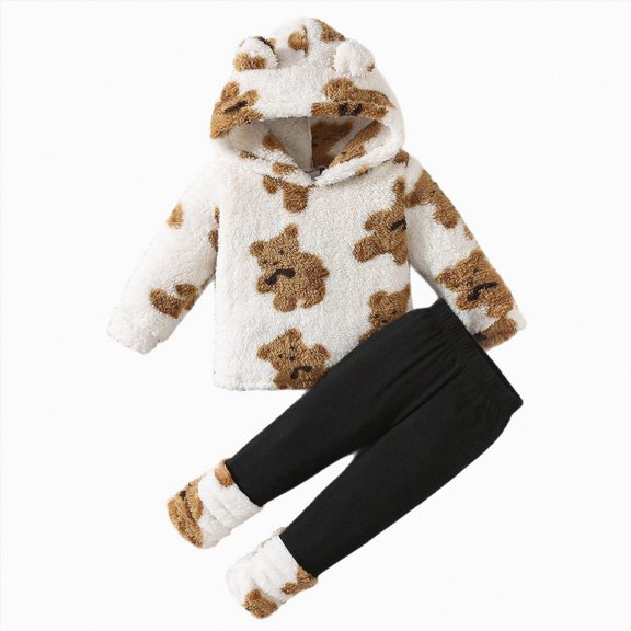 mgoYE Girls 2 Piece Outfits Fuzzy Hoodies and Patchwork Leggings Clothes Fall Winter Sweatsuits(Brown,3-4 Years)