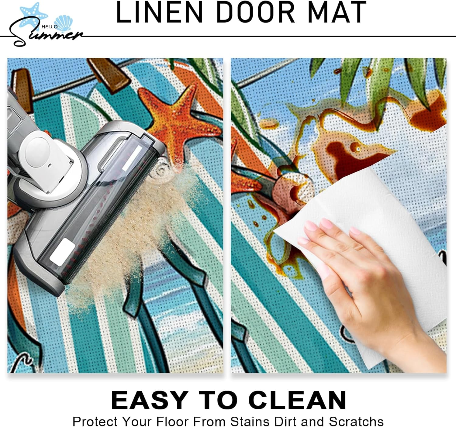 Hello Summer Flip Flops Decorative Front Door Mat, Beach Coastal Tropical Doormat Indoor Outdoor Non-Slip Floor Entryway Rug, Hawaii Palm Leaves Nautical Home Kitchen Decoration 17x30 Inch