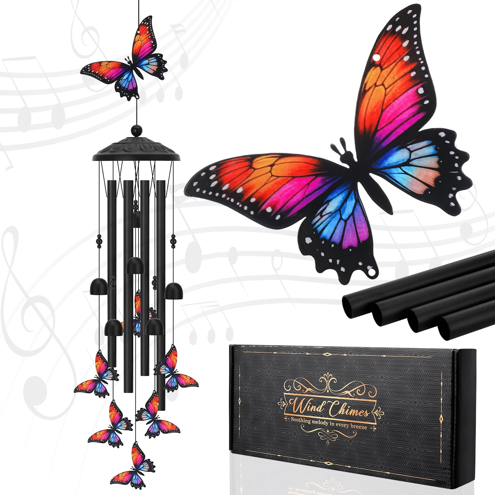 topjuju 35" Butterfly Wind Chimes, Metal Wind Chimes Outdoors, Butterflies Gifts for Yard Garden Decor, Best Housewarming/Birthday/Festival Gifts for Mother, Grandma, Father, Friend, Memorial Chimes