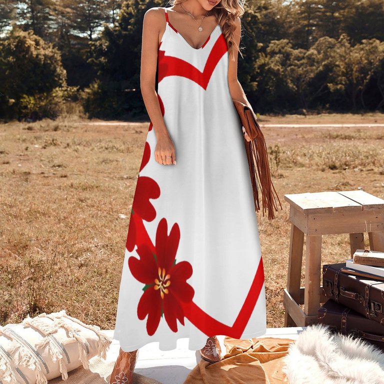 Valentine's Day Love Red Flower Sleeveless Dress Loose Women's Dress Dresses  Luxury Evening Dresses - Walmart.com