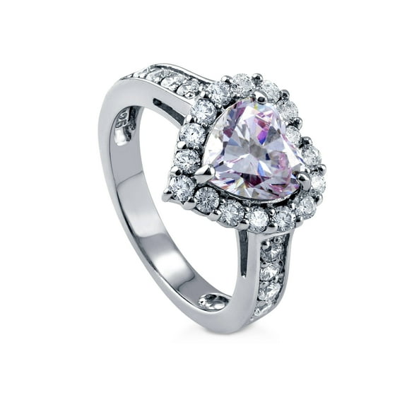 BERRICLE Sterling Silver Halo Wedding Engagement Rings Purple Heart Shaped Cubic Zirconia CZ Heart Cocktail Ring for Women, Rhodium Plated Size 10