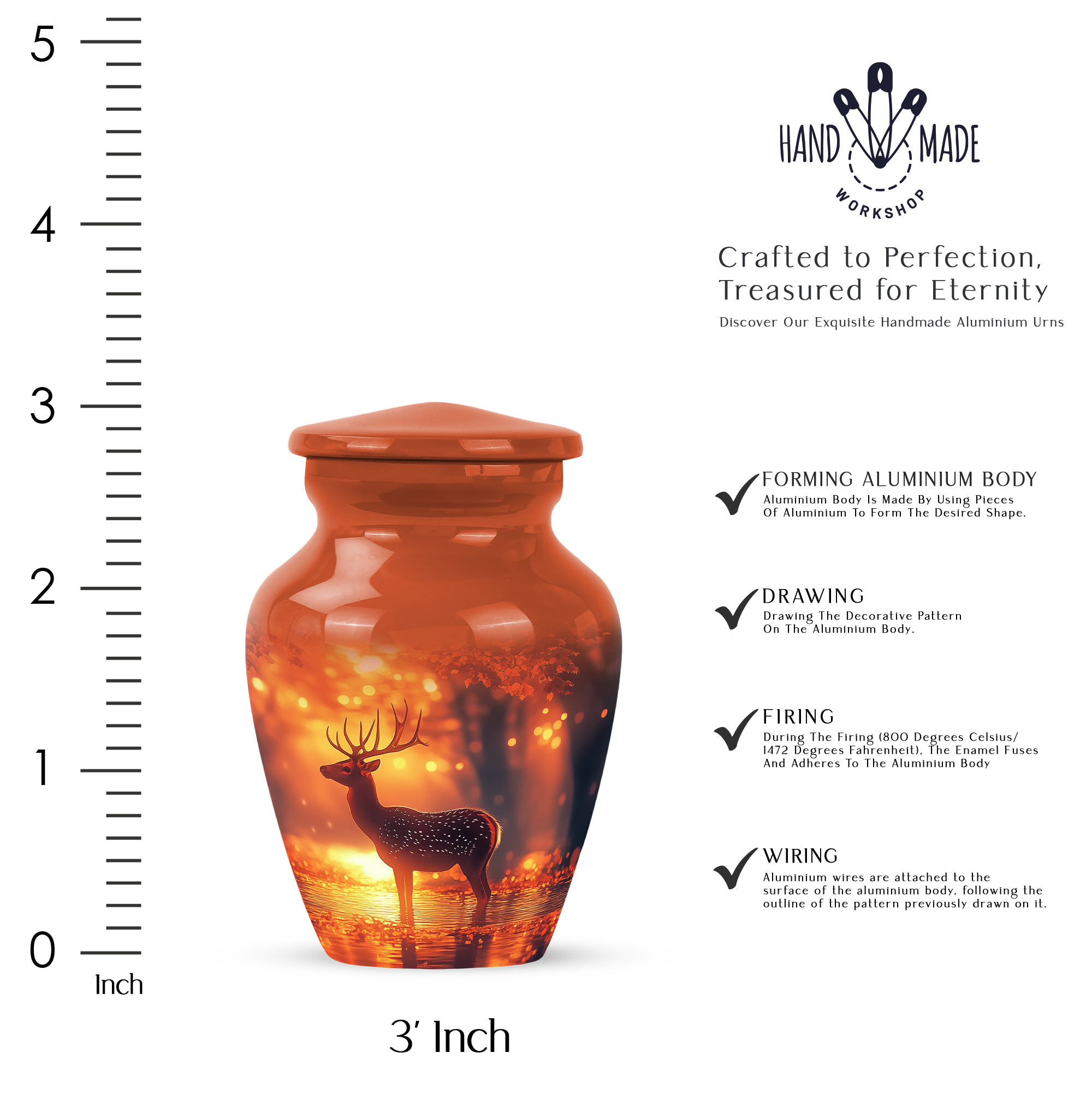 MUKTIVE Deer Funeral Urns for Adult Ashes Men - Keepsake Adult Urns for Human Ashes Men & Women - Memorial Brown Portable Urn - Cremation Urn for Mom & Dad - 3 Inch