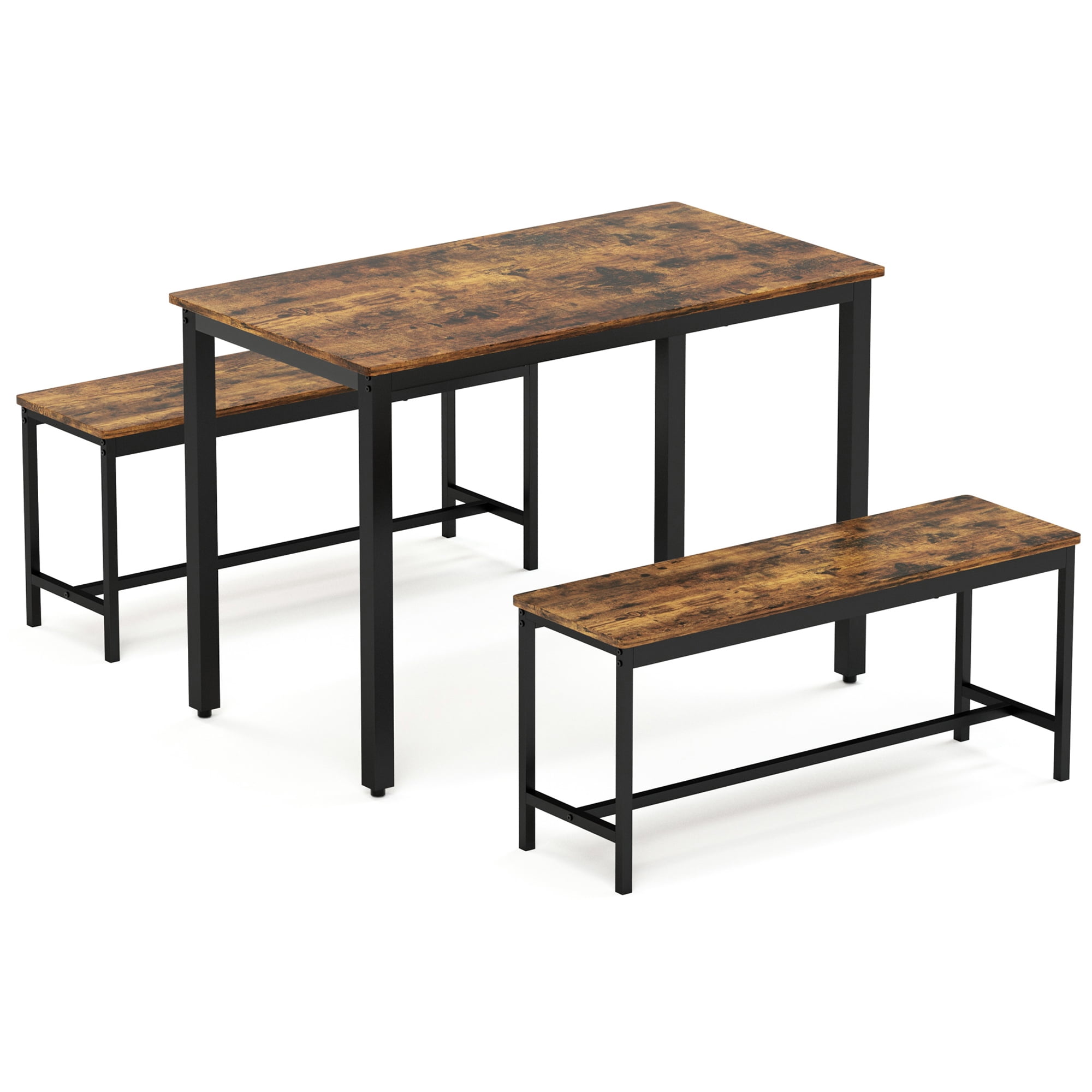 Aukfa Dining Table Set for 4, Kitchen Dining Table Set with 2 Bench ,Brown