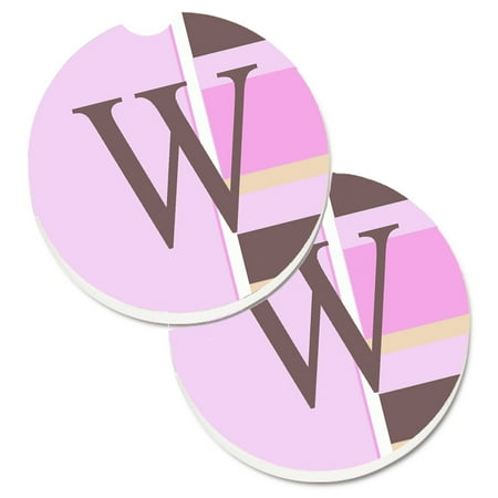 

Carolines Treasures CJ1005-WCARC Letter W Initial Monogram - Pink Stripes Set of 2 Cup Holder Car Coasters Large