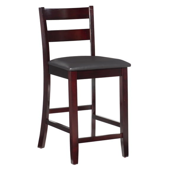 Linon Torino 25" Soho Ladder Back Indoor Wood Counter Stool, Merlot/Dark Brown Faux Leather