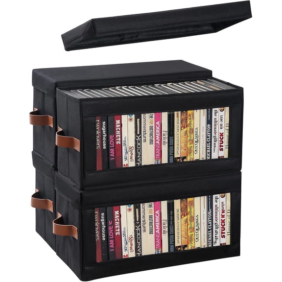 4 Packs DVD Storage Box with Visible Window, Dustproof DVD Case Holder Organizer with Lid and Handles, Holds Up to 104 Cases, CD Holder for Blu-ray & CD Storage-15.75 x 6.10 x 8.07In