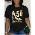 thumbnail image 2 of T-Shirt à Col Rond en Polyester pour Femmes « Festive Fun] avec Imprimé de Chaussures à Talons Hauts « Fabulous 50 », T-Shirt en Tricot à Manches Courtes Décontracté pour le Printemps/été Fête des Pères, Fête des Mères, Nouvel An, Festival du Printemps, 2 of 8