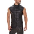 thumbnail image 3 of Men Soft Leather Tank Top, Shiny Matte Leather, Elastic, Full Zipper Leather Vest, 3 of 6