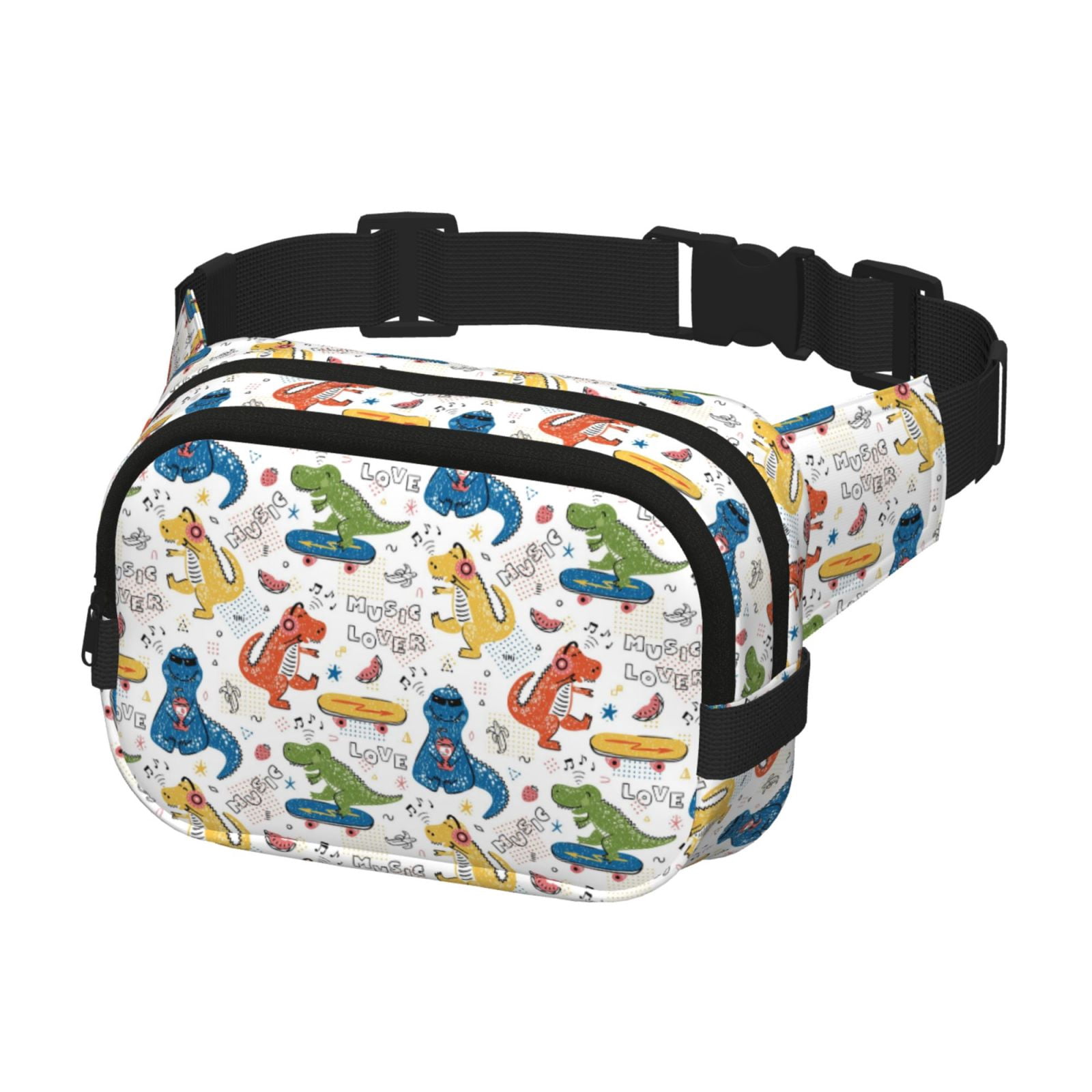 Picia Dinosaur (2) Print Square Double-Layer Waist Bag Mini Adjustable Waist Belt Bag Exercise Running Travel Hiking