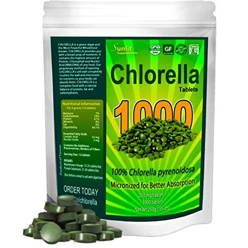 Chlorella Tablets MegaPack 1000 Tablets Cracked Cell, Organic, Raw