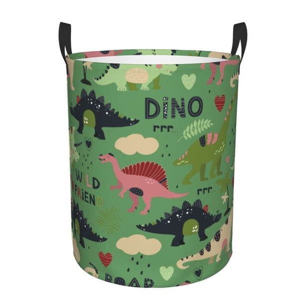 Fotbe Cute Dinosaurs Cesto de Ropa con Asas, Cesto Impermeable de Gran Capacidad, Bolsa de Lavado para Dormitorio, Cesto de Ropa con Ruedas y Asas-Small