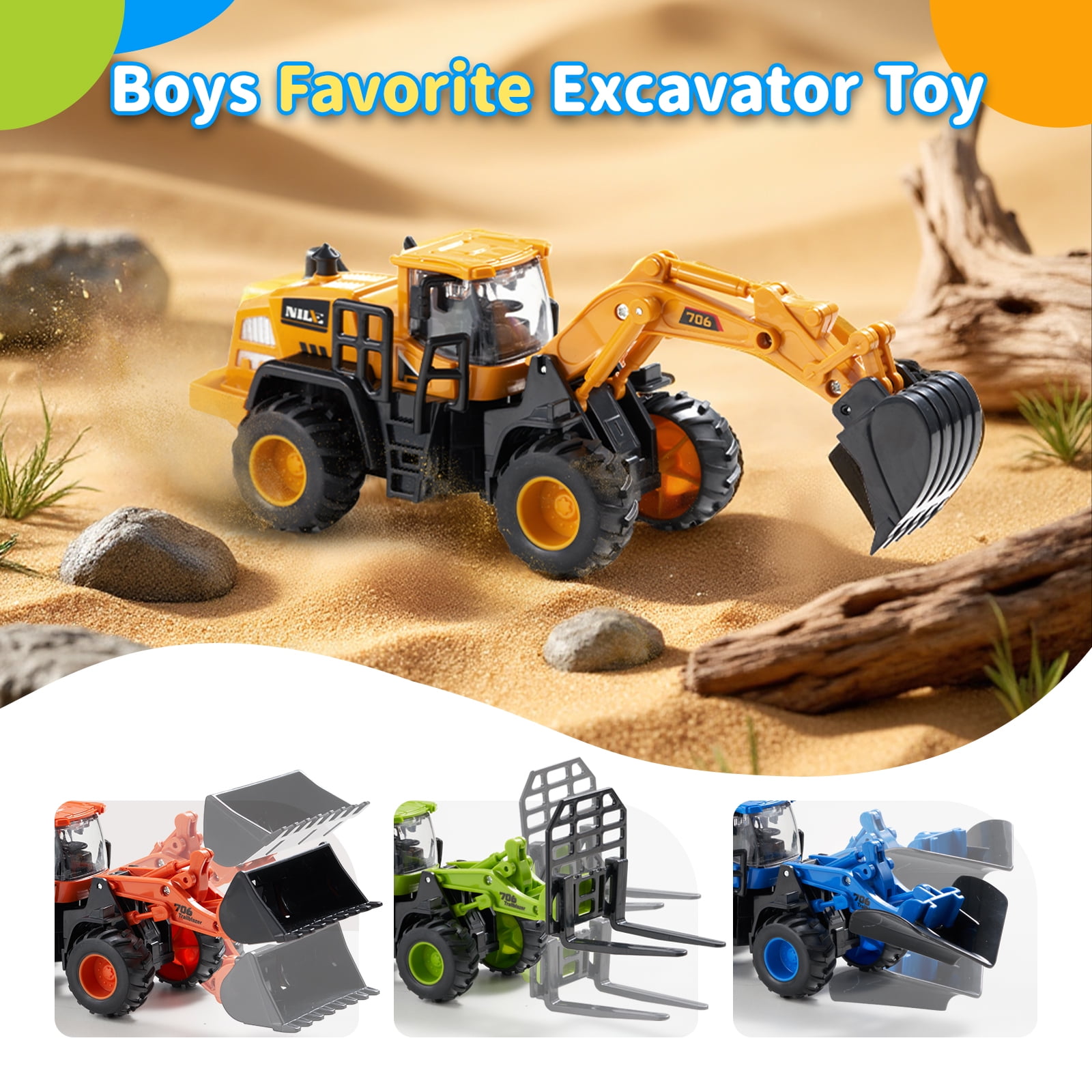 Dimoarch Construction Trucks Toys for Boys 3 4 5 6 Years Old, Kids Friction Powered Trucks Vehicles Sandbox Beach Excavator Toys for Boys, Birthday Gift for Toddlers