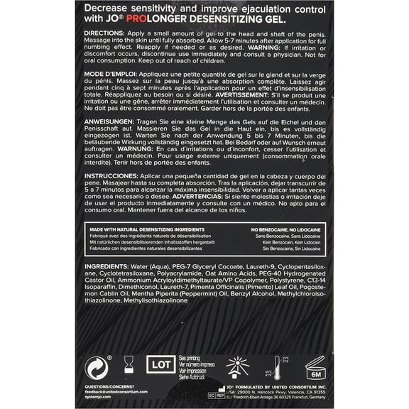 JO Prolonger Delay Gel for Men, Benzocaine Free and Fast-Absorbing Intimate Gel for Climax Control, 2 fl oz