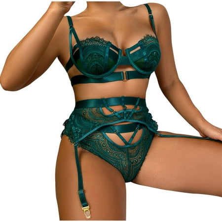 

Bigersell Exotic Lingerie Nightgown Set for Women Three-piece Fall Product Lace Strap Stitching Steel Heavy Craft Underwear Babydoll Lingerie Nightwear for Ladies
