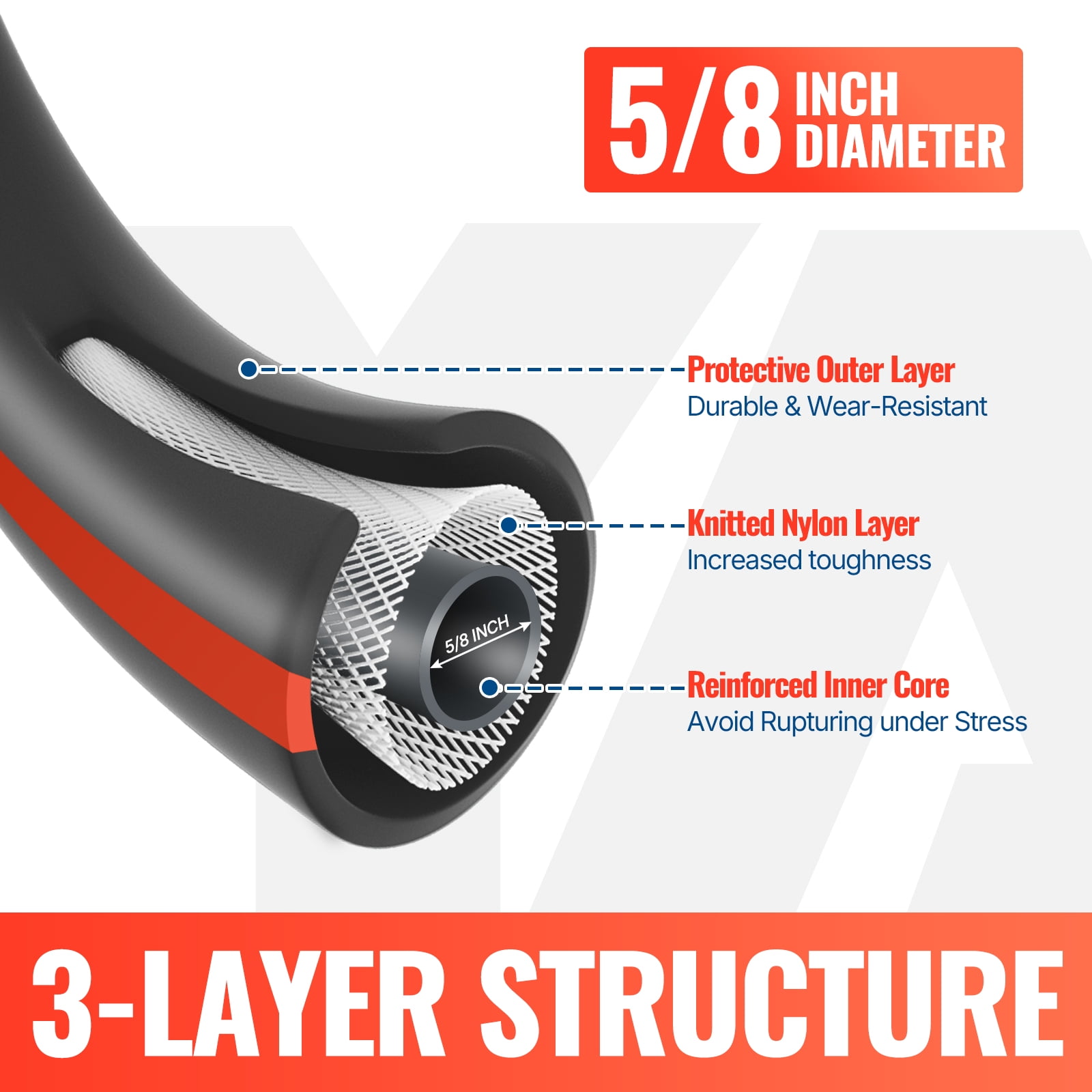 YAMATIC 30ft Garden Hose, 5/8" Leader, Brass Fittings, Leak Proof for Reel, Gardening, Car Wash