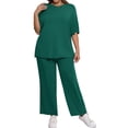 thumbnail image 3 of Women Plus Size Solid 2 Pieces Sets Short Sleeve Casual Tops and Wide Leg Pants Tracksuit, 3 of 6