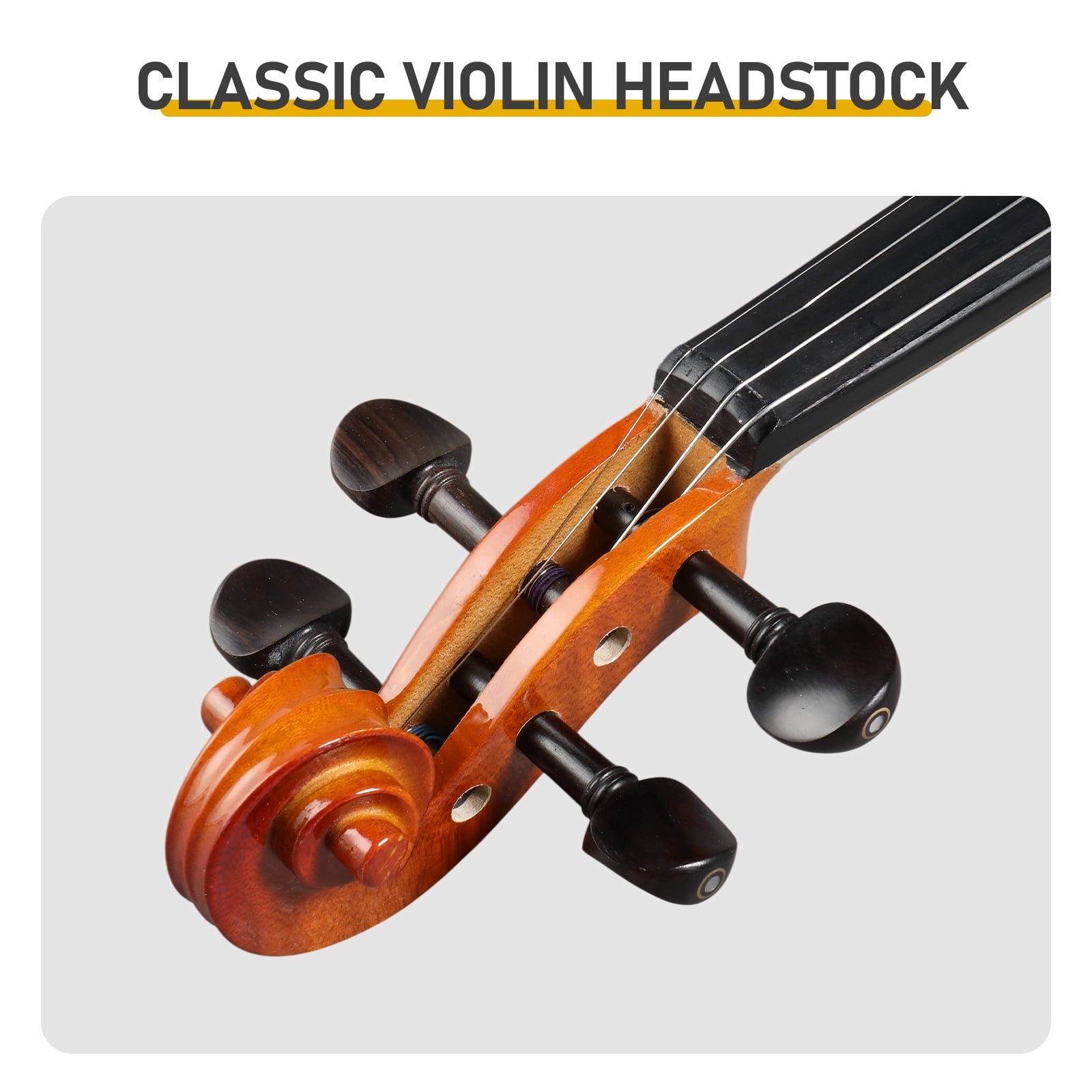 4/4 Natural Tiger-Striped Acoustic Violin Set Includes Pitch Stickers, Tuner, Strings, Shoulder Rest, Rosin, Bow