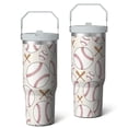 thumbnail image 2 of 1pc baseball 30oz Tumbler with Straw & Handle - Insulated Stainless Steel Cup | Holiday Gift for Man Women (Christmas, Valentine's, Birthday), 2 of 7