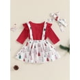 thumbnail image 3 of Bagilaanoe 3Pcs Baby Girls Christmas Outfit Overalls Dress Set for Infant Long Sleeve Romper Tops + Suspender Skirt + Headband 3M 6M 9M 12M 18M Newborn Casual Clothes, 3 of 6