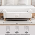 thumbnail image 6 of 55''W Storage Bench for Queen Bed End of Bed, Mid-Century Corduroy Upholstered Bench with Rolled Armed, White, 6 of 10