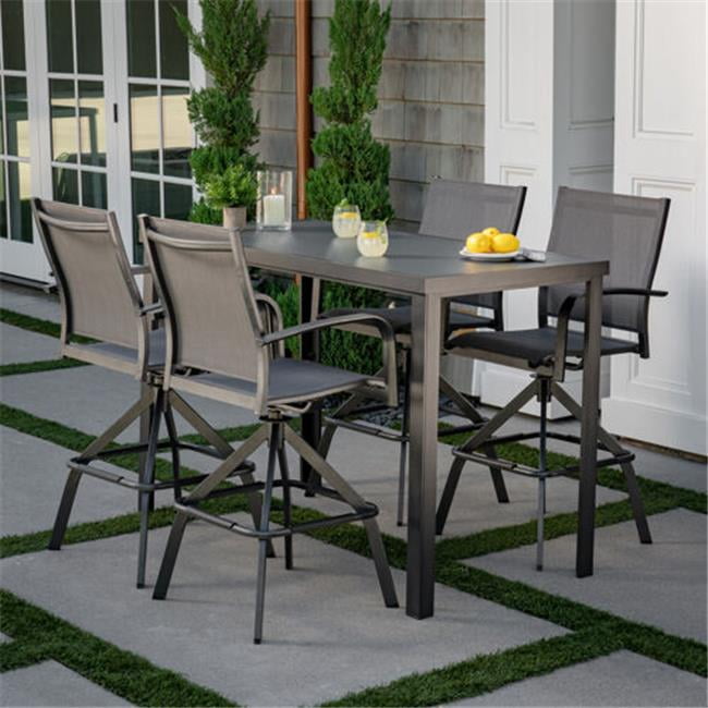 Outdoor HighDining Set with 4 Swivel Bar Chairs & GlassTop Bar Table