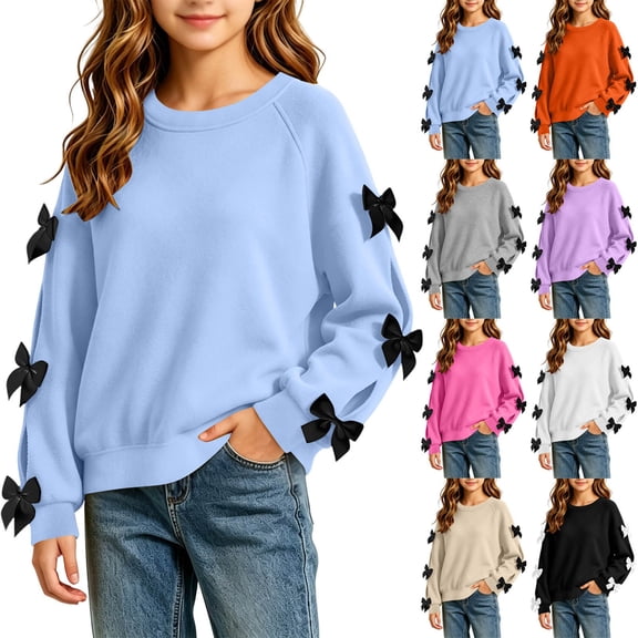 Sweatshirt for Girls Casual Long Sleeve Crewneck Sweatshirts Fall Winter Soft Comfy Pullover Tops with Cute Bow