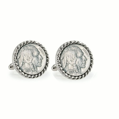 American Coin Treasures Buffalo Nickel Silvertone Rope Bezel Cuff Links
