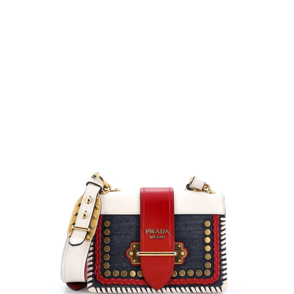 Pre-Owned Cahier Crossbody Bag Embellished Denim and Leather Small By Rebag