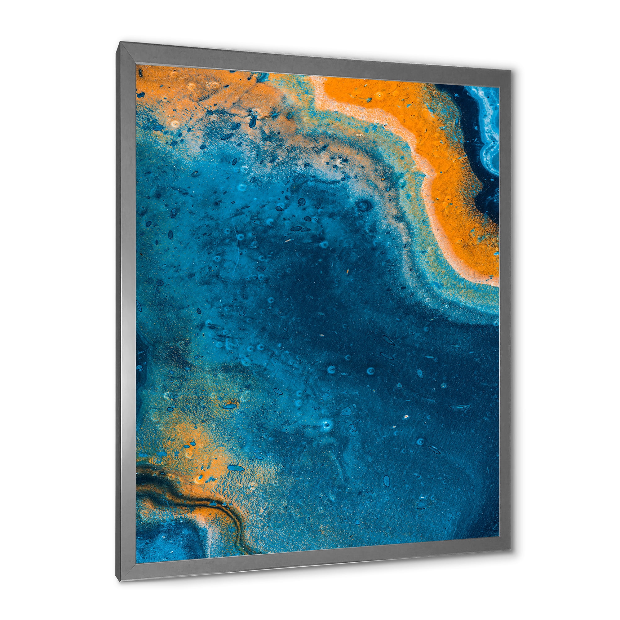Designart 'Abstract Marble Composition In Orange and Blue V' Modern Framed Art Print