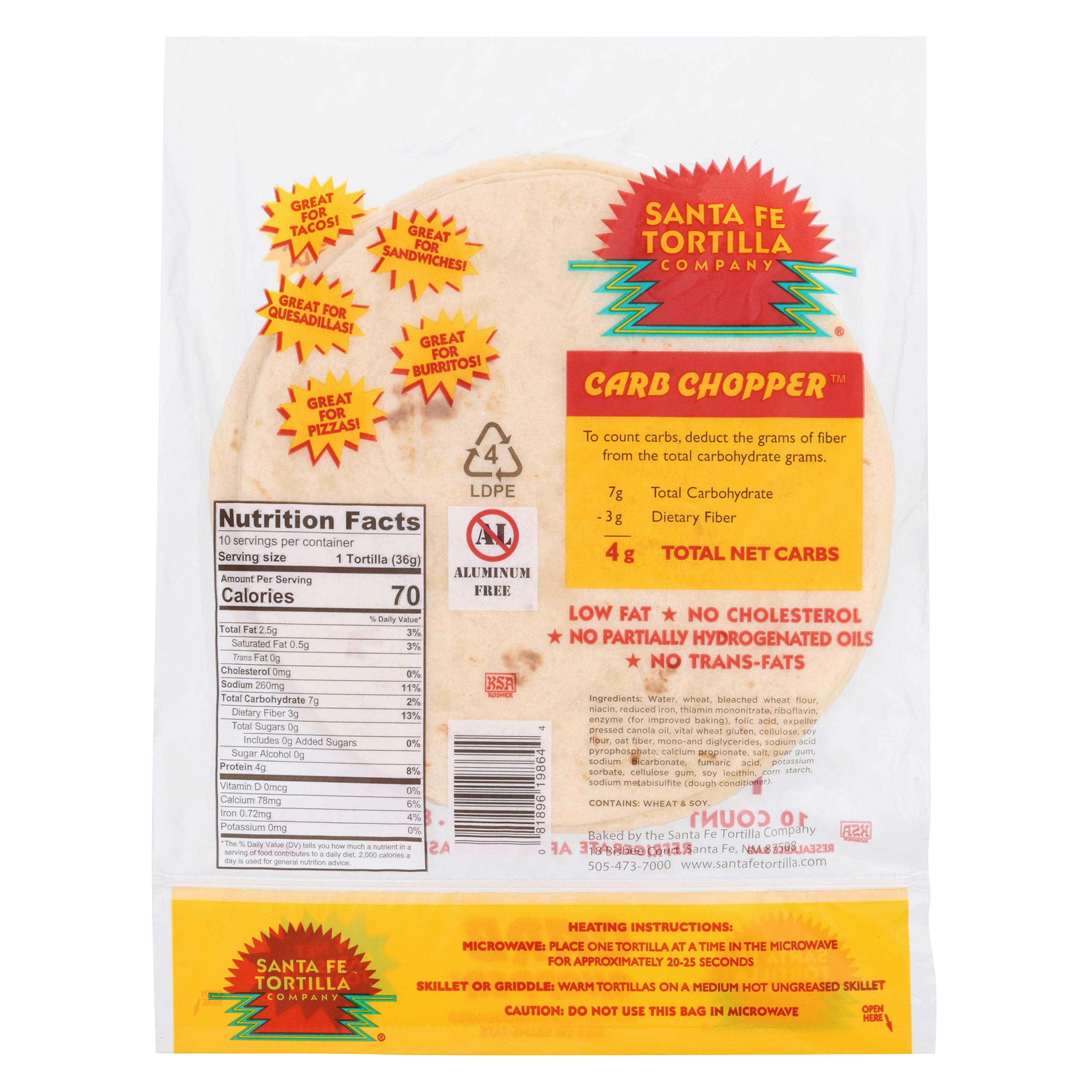 Santa Fe Tortilla Company Carb Chopper 7" Flour Tortillas, 10 Count (12.8 oz)