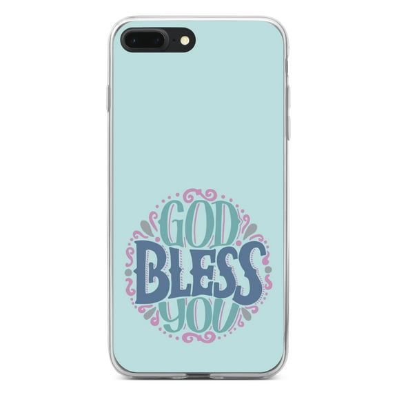DistinctInk Clear Shockproof Hybrid Case for iPhone 7 PLUS / 8 PLUS (5.5" Screen) - TPU Bumper, Acrylic Back, Tempered Glass Screen Protector - God Bless You - Circle Floral