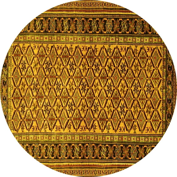 Ahgly Company Indoor Round Persian Yellow Traditional Area Rugs, 4' Round