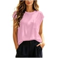 thumbnail image 3 of Horkkom Short Sleeve Tops for Women Crew Neck Solid Color Basic Tees Casual Loose T Shirts with Pocket M, 3 of 10