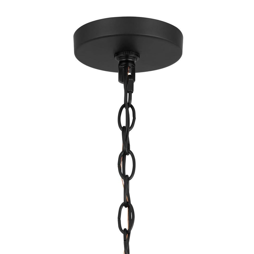 Hampton Bay Summerpoint 120-Watt 2-Light Black Shaded Pendant Light with Natural Woven Shade, No Bulbs Included