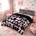 thumbnail image 2 of Meiyoeat Chic Bow Print Bedding, Minimalist Silhouette Pattern Duvet Cover Full, Pink Black,3pcs,No Comforter,Black Reversible, 2 of 6