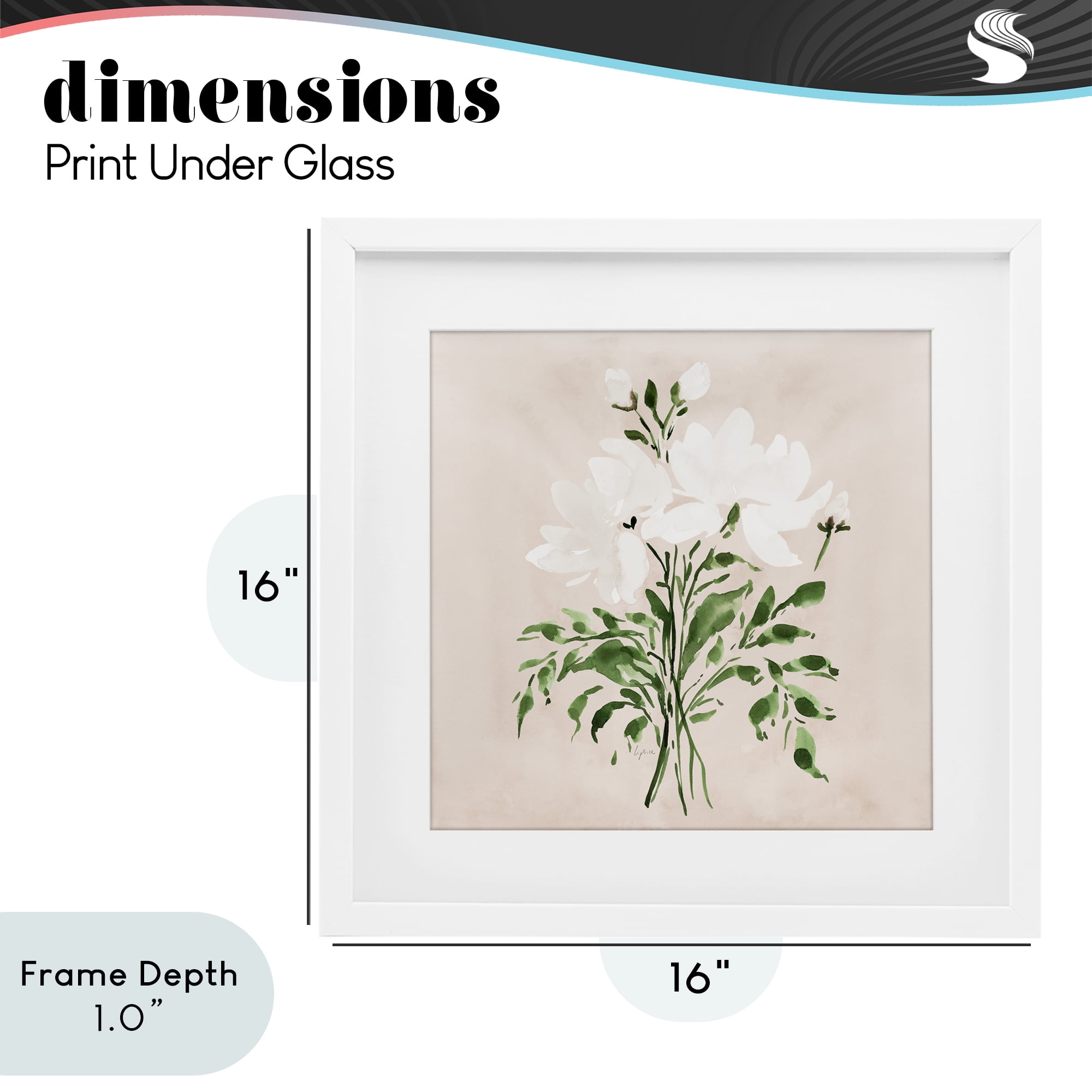 Stupell Industries White On Tan Floral White Framed Print Under Glass, design by Lucille Price