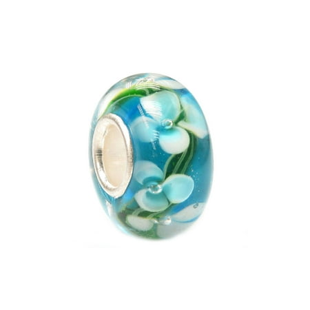 - Queenberry Blue Hawaii Flower Glass Bead Sterling Silver Core For European Charm Bracelets Fits Pandora