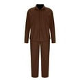 thumbnail image 5 of RYDCOT Men's Fashion Solid Corduroy 2-Piece Set Lapel Button Long Sleeve Shirt and Pants Casual Suit with Pocket Brown, 5 of 6