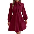 thumbnail image 2 of Temperament Lace up Dress for Women Long Sleeve Pleated Dress Casual Mid Neck Dress Cocktail Dresses Evening Gowns Special Occasion Dress, 2 of 7