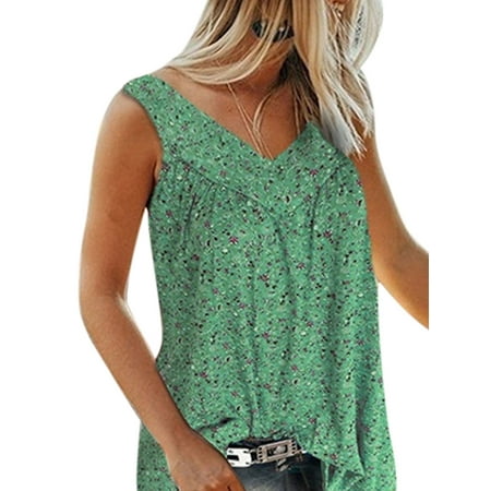 Women Floral Summer Loose Sleeveless Tank Vest Boho Baggy Tops/ Shirt/ Blouse (Size S-5XL)