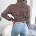 thumbnail image 4 of Pullover Color sólido de manga larga cómodo Simple Cinched Hem Crop Chunky Sweater, 4 of 6