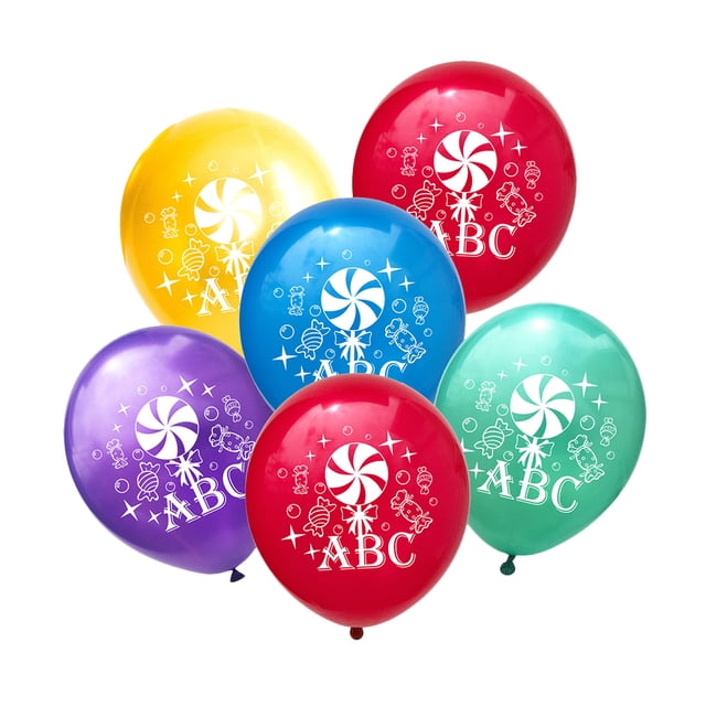 20 globos decorativos para la temporada de regreso a clases, con estampado de piruletas de dibujos animados, de látex, para el aula escolar, con letras ABC, para festivales, fiestas, de colores, par