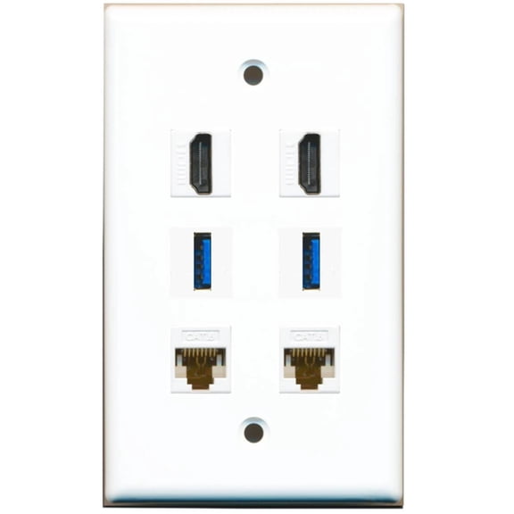 Ultra Spec Cables 2 Port HDMI 2 USB 3   2 Cat6 Wall Plate Solid