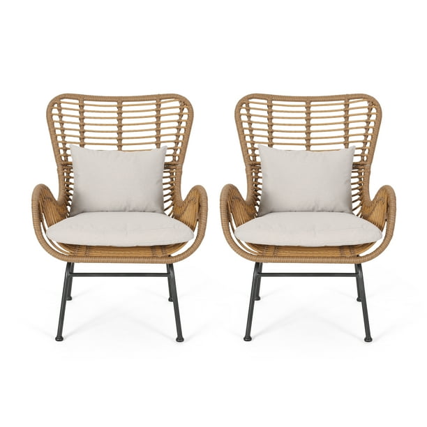Crystal Outdoor Wicker Club Chairs With Cushions Set Of 2 Light Brown And Beige Com - Light Brown Wicker Outdoor Furniture