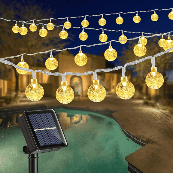 GooingTop Solar Outdoor String Lights Waterproof,37.5Ft 100LED Crystal Globe Solar Patio Lights with 8 Lighting Modes for Gazebo Yard Party Outdoor Decor (Warm White)