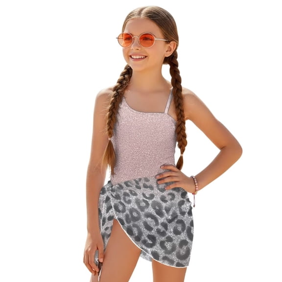 Jiueut Leopard Print Girls Swimsuit One-Piece Adjustable Straps Bathing Suit with Mesh Cover Ups Cut Out Swimwear Size 7-18 Years