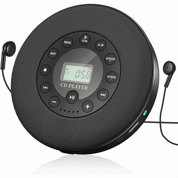 Portable CD Player With Stereo Speakers, 2000mAh Rechargeable Battery, Anti-Skip Protection, USB Playback, AUX Output - For Car, Travel & Home Use (Includes Earphone, Cables, Bag),Blutooth
