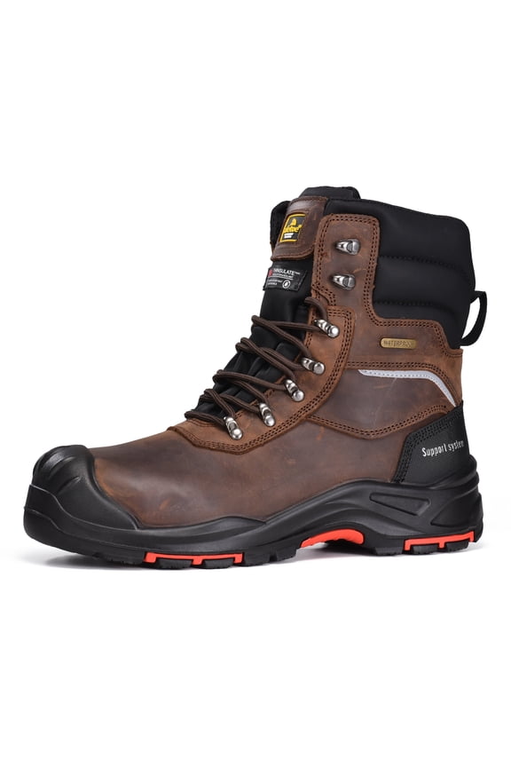Men's Waterproof Cow Leather Safety Boot 8-inch Composite Toe Work Boots Insulated Winter Snow Boots