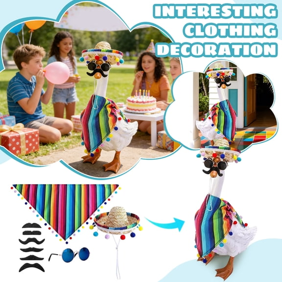 Porch Goose Outfit, Mexican Sombrero, Striped Triangular Scarf Outfit, Large White Goose Door Decoration