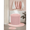 thumbnail image 2 of Taburete Redondo, Reposapiés con Almacenaje, Puff Plegable con Tapa Extraíble, Terciopelo, para Sala de Estar, Rosa, 2 of 7